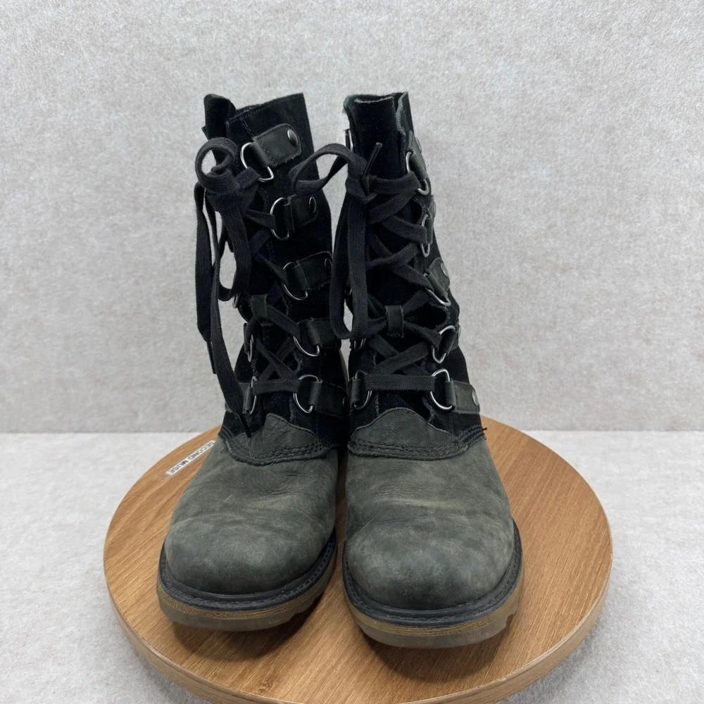 Sorel Boots Black Leather Suede Lace Up 8 Mid Calf Gorpcore Winter‎ Rugged Cozy